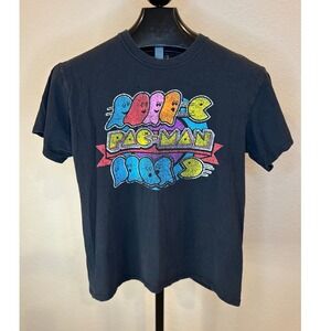 Brisco Brands Pac-Man Graphic T-Shirt Mens Medium Black Retro Arcade Gaming Tee‎